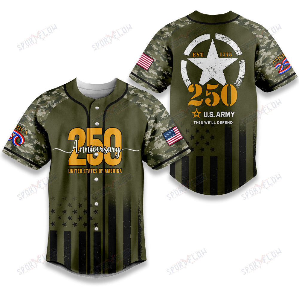 United States Army 250Th Anniversary Camo Baseball Jersey