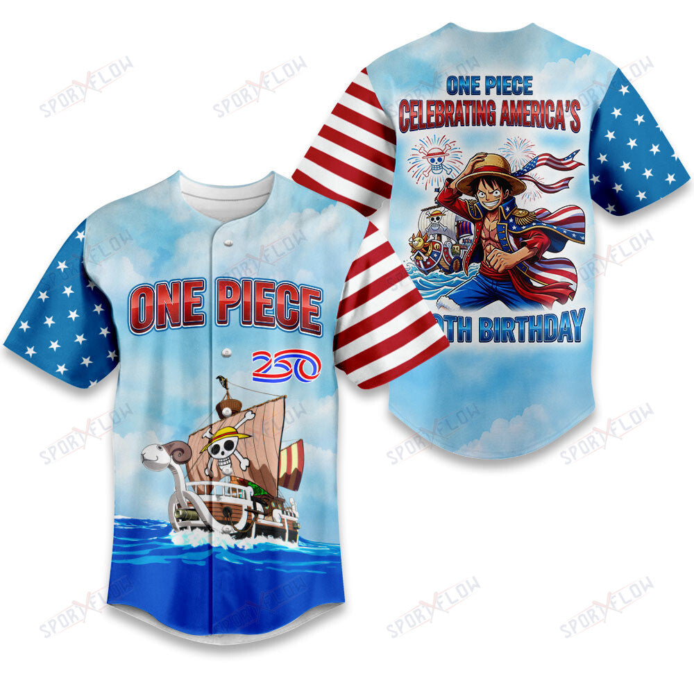 One Piece Luffy Celebrating America'S 250Th Birthday Baseball Jersey