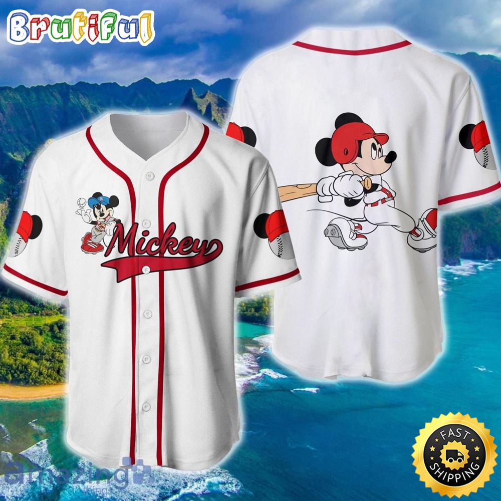 Mickey Mouse White Red Disney Baseball Jersey Shirt