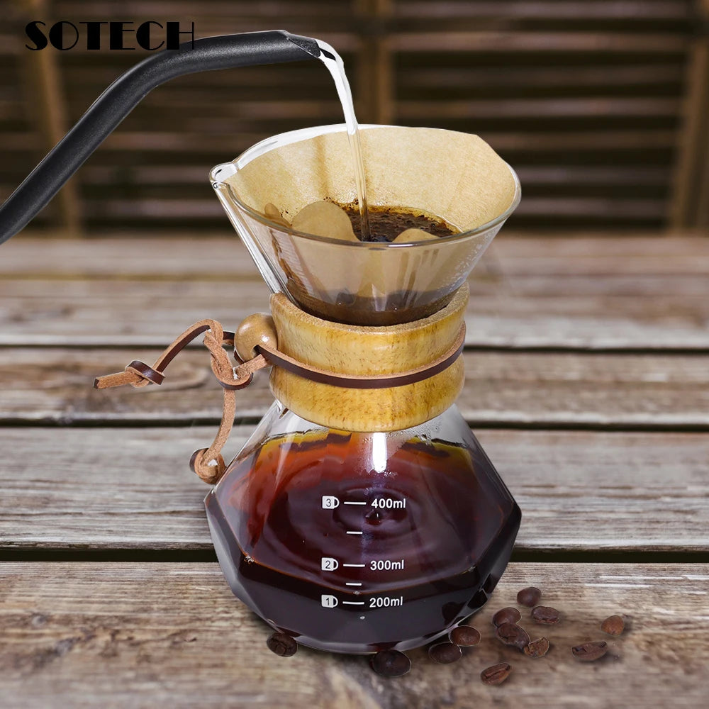Glass Coffee Pot Drip Brewing Integrated 400ml/600ml Hand Brewed Filter Cup Pour Over Coffee Maker for Home Office Use