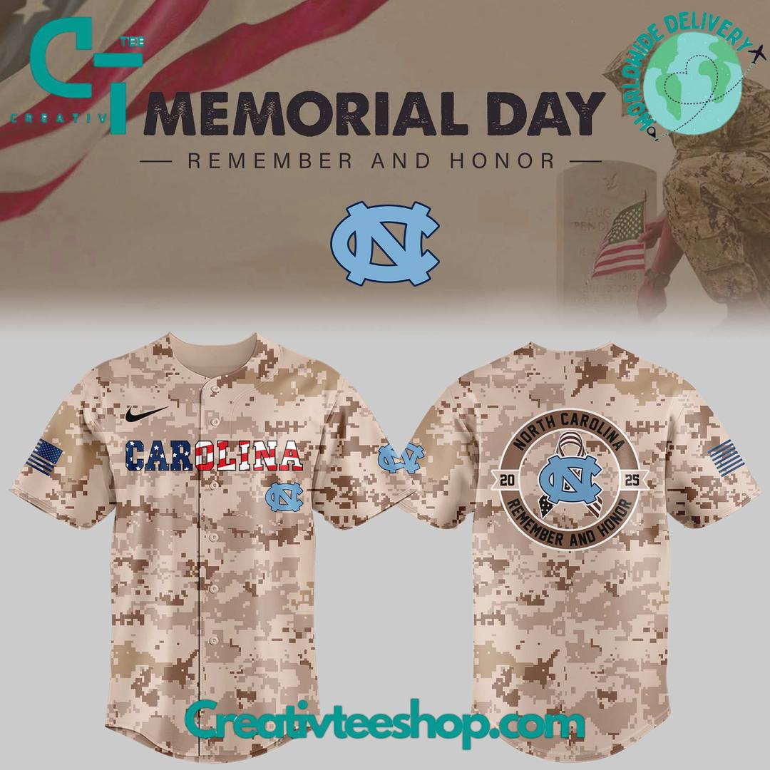 North Carolina Tar Heels Memorial Day "Remember And Honor" Camo Baseball Jersey