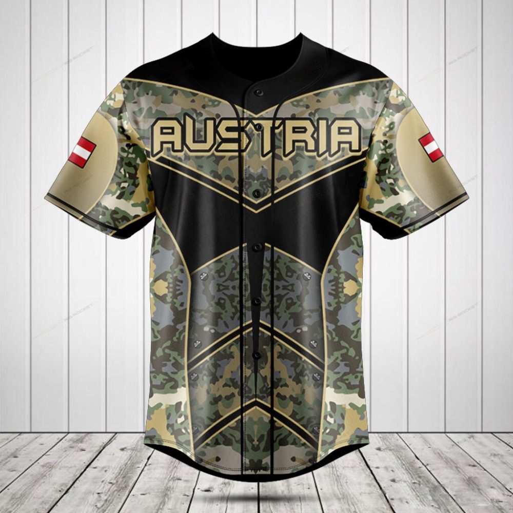 Stylish Austria Camo Baseball Jersey - Unique Camouflage Design, Perfect For Sports &amp; Casual Wear