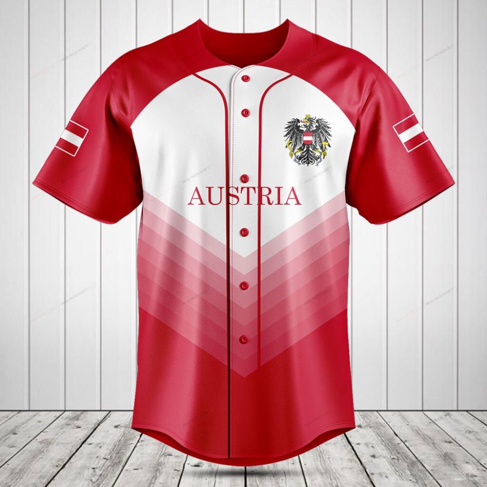 Stylish Austria Baseball Jersey - Red &amp; White Sports Shirt For Fans