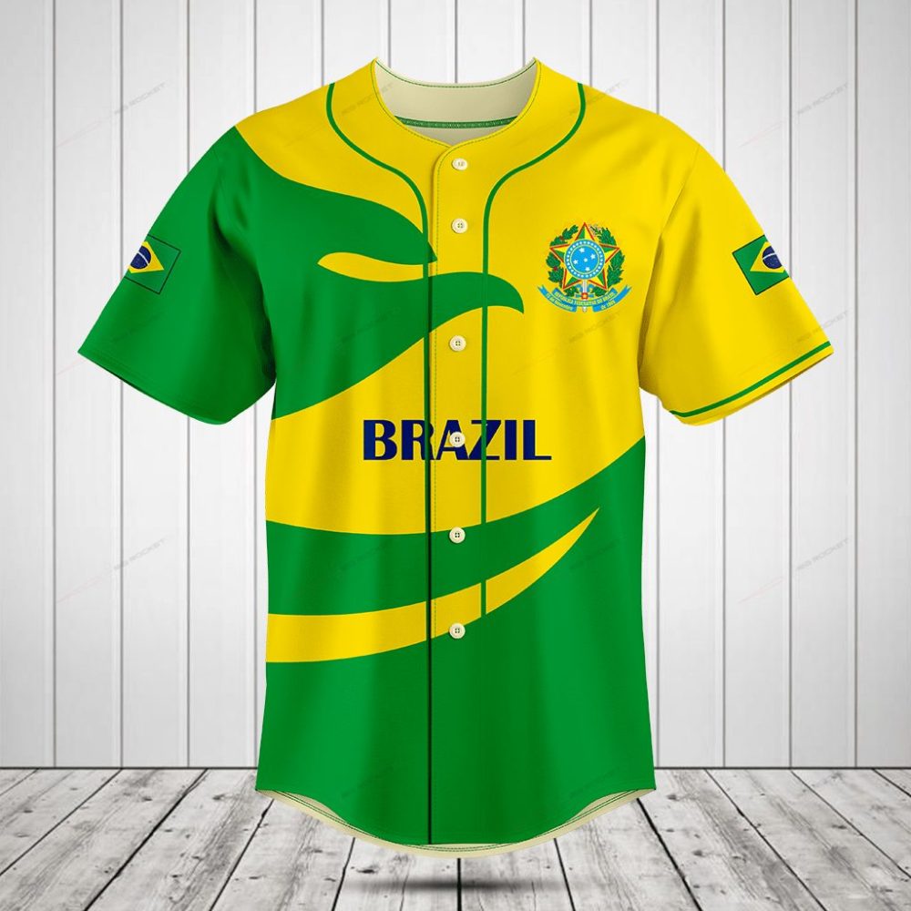 Brazil Flag Baseball Jersey - Vibrant Green &amp; Yellow Sportswear For Fans