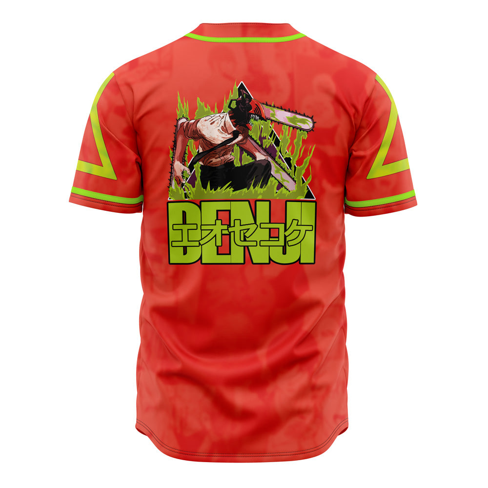 Chainsaw Man Baseball Jersey - Vibrant Red &amp; Neon Green Anime Apparel