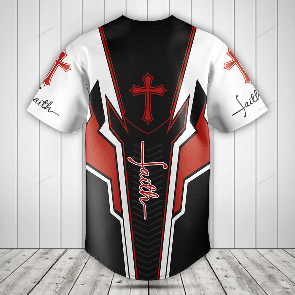 Faith Baseball Jersey - Bold Cross Design, Red &amp; Black, Unisex Sportswear