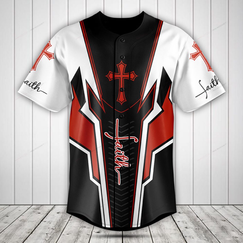 Faith Baseball Jersey - Bold Cross Design, Red &amp; Black, Unisex Sportswear