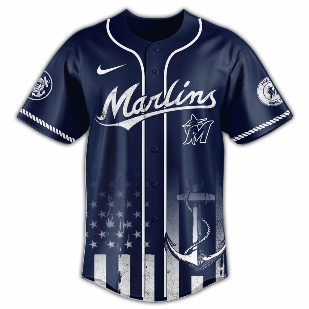 U.S. Coast Guard Marlins Jersey - Navy Blue, Patriotic Design, Perfect For Fans &amp; Collectors