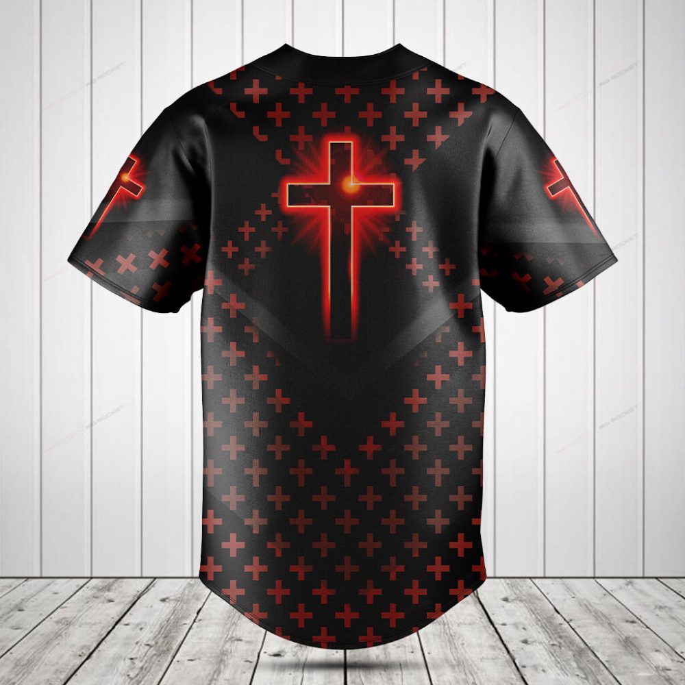 Men'S Black &amp; Red Cross Baseball Jersey - Stylish Button-Up Sports Shirt