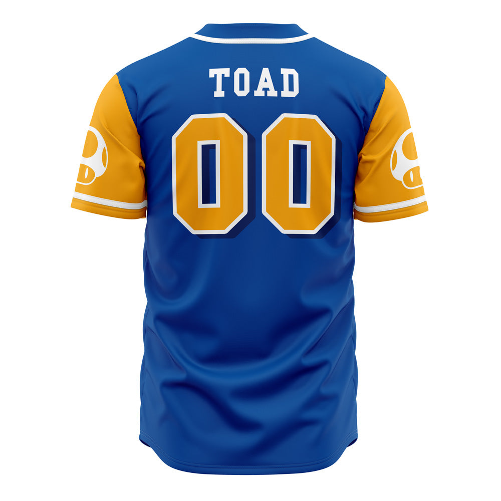 Retro Blue Mushroom Kingdom Baseball Jersey – Fun Gamer Apparel With Iconic Design