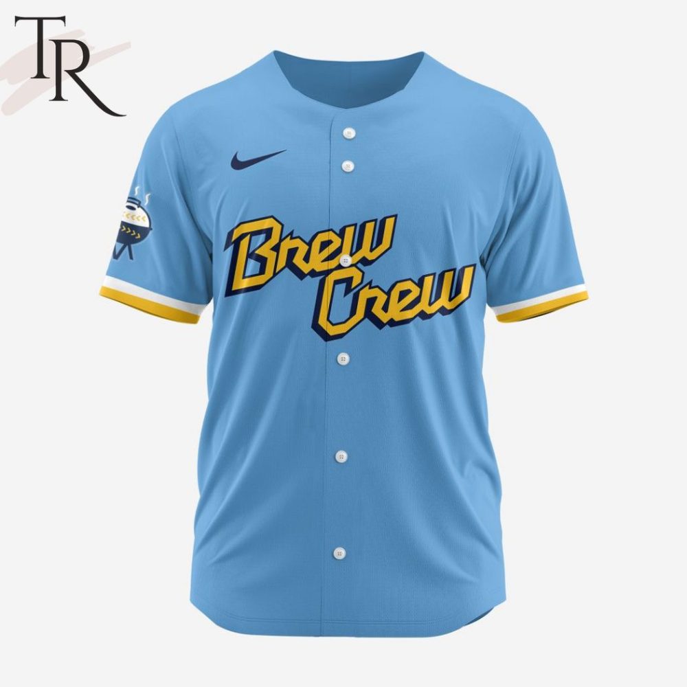 Limited Edition Brew Crew Baseball Jersey - Stylish Blue &amp; Yellow Design – Perfect Gift For Fans!